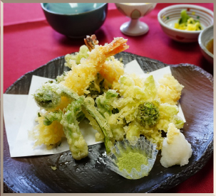 大海老と春野菜の天麩羅定食
